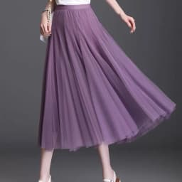 Spring Autumn Summer Holiday Beach Women Long Midi Skirt Fashion Ladies Elastic High Waist Tulle Mesh Pleated Tutu Skirt