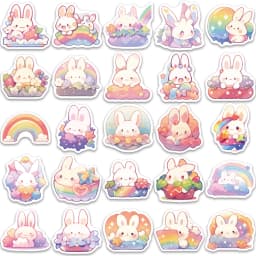 50PCS Rainbow Rabbit Stickers Cartoon Exquisite Handbooks Material Phone Cases Laptop Suitcases Water Cups Waterproof Stickers