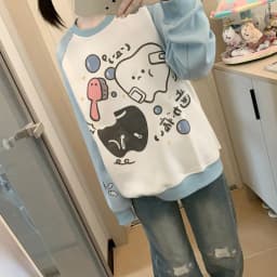 Japan Style Kawaii Loose All-match Pullover Top O-neck Long Sleeve Color Matching Sweatshirts Autumn Winter Casual Fashion Hoody