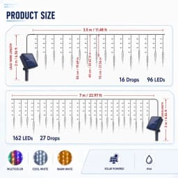 9M 162LEDs Solar Curtain Icicle Light Outdoor Eaves Decor String Lights Garden Party Yard Christmas Decoration Holiday Garlands