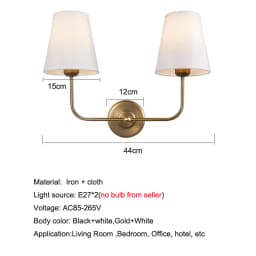 American Country Wall Lamp With Double-Head Iron Fabric Cover European Style Living Room Hotel Room Bedroom Bedside Wall Lights