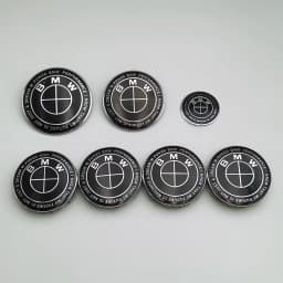 7pcs BMW Emblem Set 82mm 74mm 45mm 56mm 68mm Car Front Hood Logo Rear Trunk Badge Wheel Center Hub Caps Steering Wheel Sticker