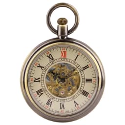 Open Face Roman Numerals Display Automatic Pocket Watch Bronze Metal Case Retro Punk Pendant Self Winding Pocket Clock