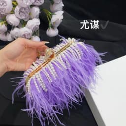Luxury Real Ostrich Feathers Handbag Pearl Tassel Evening Bags Women's Pouch Purse Pink Green Diamond Clutch Party Messenger Bag
