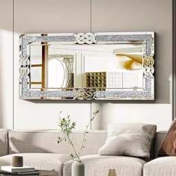 Large Crystal Mirrors for Wall Decoration Crush Diamond Wall Mirror Rectangle Silver Sparkly Hanging Wall-Mounted Mirror