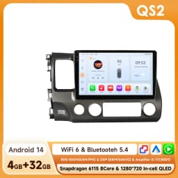 10.1 " Hizpo 2Din Android Auto Car Radio for Honda Civic 2006 - 2011 Snapdragon 6115 GPS RDS DSP BT 4G CarPlay SWC 360 ° CAM
