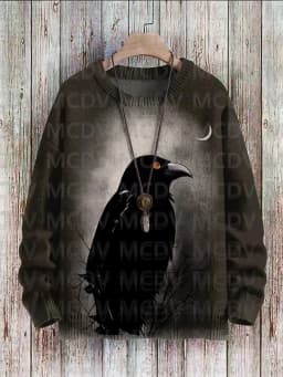 Raven Crow Art Pattern Print Casual Knit Pullover Sweatshirt Men's For Women's Pullover