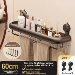 Suction Cup Bathroom Towel Rack Space Aluminum Wall-Mounted Minimalist Multi-Functional Storage Shelf No Drilling Required