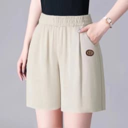 Ice Silk Casual Bloom Short Pants Women's High Waist Loose Thin Wide Leg Five-Quarter Length Commute Style Korean Fashion