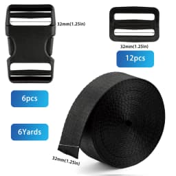 Buckles and Straps Set, 6Yards Nylon Webbing, 6pack Side Release Buckle, 12pcs Tri-Glide Sliders for DIY Luggage Strap, Backpack
