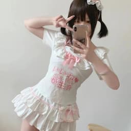 Summer Wave Point Printing Kawaii Mini Skirts Womens Cake Jupe High Waist Bow Skirt Y2k Aesthetic Sweet Ruffled Gothic Faldas