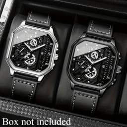 2-Piece Luxury Men's Leather Strap Quartz Watch Set with Calendar - Perfect Gift for School, Graduation, Men Gift