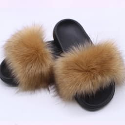 Women's Faux Fox Fur Slides Fluffy Open Toe Slippers Indoor Outdoor Casual Flat Sandals Luxury Furry Slide Shoes for Ladies