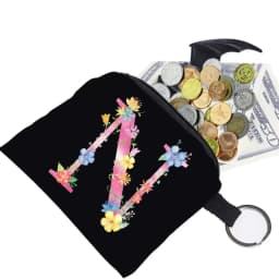Women's Wallet Coin Purse Small Object Bag Key Ring Buckle Organizers Bags Black Canvas Pink Letter Pattern Print Series