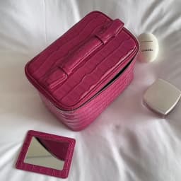 Crocodile Pattern Cowhide Cosmetic Bag Rose Red Light Luxury Genuine Leather Women Travel Portable Toiletry Storageanity Case