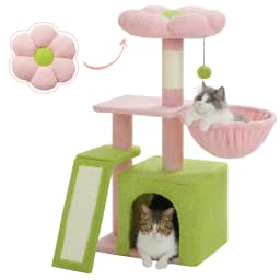 Small Cat Tree for Indoor Cats, Flower Cat Tower with Sisal Scratching Ramp, Cozy Hammock, Removable Flower Top Perch, Cat Condo
