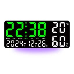 Large Digital Wall Clock with 7Colors Mood Light 2 Alarm TEMP Humidity Date Table Clock 12/24H Timing Countdown LED Alarm Clock