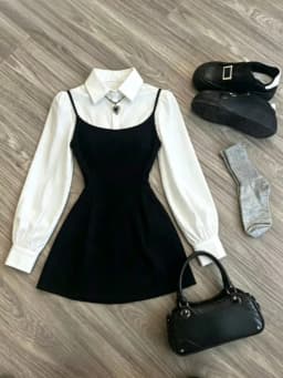 2026 New Preppy Style Fake Two Pieces Mini Knitted Shirts Dress Women Gyaru 2000s Aesthetic Vintage Long Sleeve One-Piece