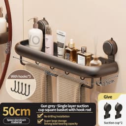 Suction Cup Bathroom Towel Rack Space Aluminum Wall-Mounted Minimalist Multi-Functional Storage Shelf No Drilling Required