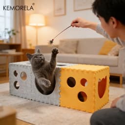 KEMORELA Cat Tunnel Interactive Cat House Foldable Cat Hideout Oversized Felt Cat Scratching Board And Bed Durable Removable