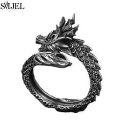 SMJEL Vintage Animal Shape Adjustable Ring Punk Ancient Dragon Rings Thai Silver Boyfriend Jewelry Unique Snake Ring Bijoux 2025