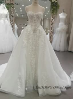 EBDOING Customized Wedding Dress A-Line Lace Sweetheart Neckline With Detachable Jacket Customized Bride Gowns