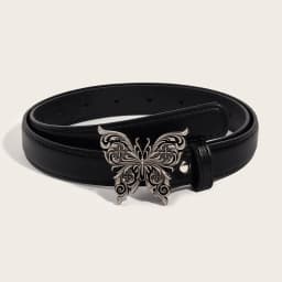 2.3x103cm Black Coffee PU Leather Belt with Butterfly Buckle Waistband Fashion Thin Belt for Women Girl Pants Skirts Jeans Decor