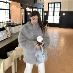 Women Faux Fox Fur Coats Solid Fur Jackets Cotton Linen Stand Collar Long Sleeves Open Stitch Loose Casual 2026 Autumn Winter