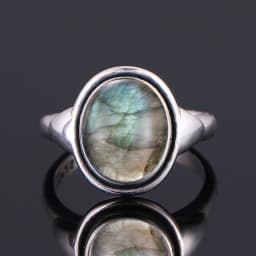 Silver Ring for Women Oval Round Natural Labradorite Ring Gift Sun Shaped Retro Luxury Fine Jewelry