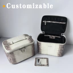 New Himalayan Color Makeup Bag Set with First Letter Embossing Genuine Leather Crocodile Texture Cosmetic Storage Case Make Up