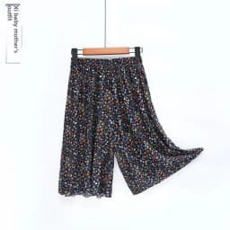 Summer Thin Casual Pants Ice Silk Elastic Waist Five-Point Pants Floral Print High Waist Skirt Pants for Middle-Aged Women