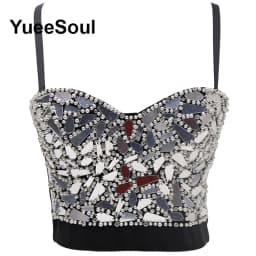 Black Y2K Tops White Rhinestone Sequins Tassel Slim Crop Top New Gothic Party Club Wedding High Street Sexy Corset Top Camis