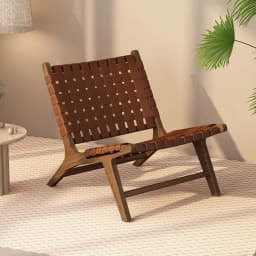 Rope Woven Solid Wood Lounge Chair, Nordic Balcony Leisure Chair, Wabi-Sabi Lazy Armchair for Small Spaces and Bedroom Decor