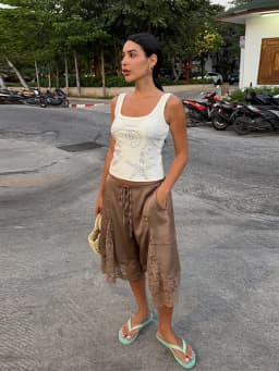 Lace Patchwork Shorts Women's Satin Pants Trim Bermuda Trousers High-Waisted Drawstring Loose Casual Wide-Leg Summer Wear