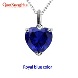 3.6ct 9*9mm S925 Silver Heart Shape Lab Grown Royal Blue/Cornflower Sapphire Pigeon Blood Red Inclusions Stone Pendant Necklace