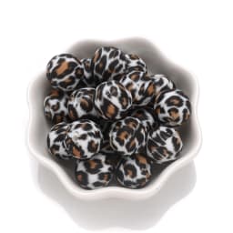 10Pcs 15mm Colorful Print Leopard Pattern Silicone Beads Ball Shape Teething Jewelry Beads For Teether Pacifier Chain Necklace
