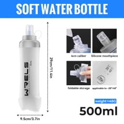 WRELS Water Bottle TPU Folding Soft Flask BPA-Free Collapsible Water Bottle for Hydration Vest Pack Running Hiking Water Bottle
