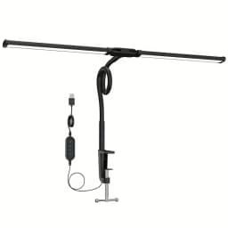 Double Head Scissor Arm LED Desk Lamp with Clamp Dimmable 3 Color Modes 10 Brightness Eye-Caring Architect Light, USB Adjustable Monitor Lamp for Office Study Gaming Reading Workbench
