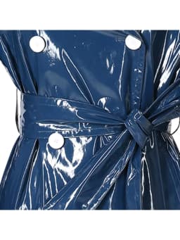 Nerazzurri Spring Autumn Waterproof Long Thin Soft Flowy Shiny Reflective Dark Blue Faux Leather Trench Coat for Women 2025