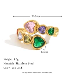 MamacitaSlay 316L Stainless Steel Multicolored CZ Stackable Ring 18K Gold Plated Vintage Waterproof Jewelry For Women Daily Wear