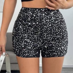 Women Sequins Black Low Rise Shorts Y2K Sexy Skinny Mini Shorts Summer Fashion Party Clubwear Costume Bottoms