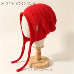 100%Pure Wool Women's Winter Knitted Hats Cute Lace-up Students Pullover Hat Autumn Winter Warm Windproof Earflap Beanies Female
