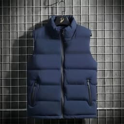 Thickened Flocking down Jacket Vest Men's Autumn Winter Casual Loose Fit Stand Collar Shoulder Pad Coat for Youth Outerwear