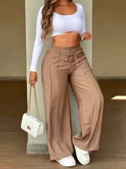 High Waist Solid Color Wide Leg Pants Autumn Chic Loose Elegant Lace-up Long Pant Office Ladies Straight Holiday Women Trousers