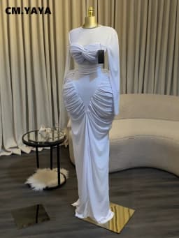 CM.YAYA Women Long Sleeve Patchwork Ruched Smock Maxi Long Dress 2026 Sexy Girl Vacation Trendy Party Birthday Dresses Vestidos