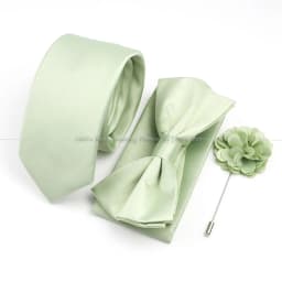 Hot Sale Bowtie Cufflink Brooch Tie Set Polyester Purple Blue Sage Green Necktie For Groom Suit Wedding Cravat Shirt Accessory