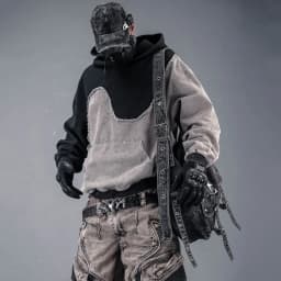 Contrast Color Patchwork Techwear Style Casual Hoodies Man Autumn Tactical Function Washed Distressed Design Long Sleeve Tops