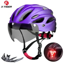 X-TIGER Magnetic Goggles Bicycle Helmet with LED Rear Light Ultralight Cycling Helmet Adult MTB Bike Helmet Fit 58-62cm