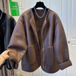 Women's Super Cute Zipper Fur Patchwork One-piece Round Neck Coat Top Warm Casual Winter Best Seller Coats and Jackets Women
