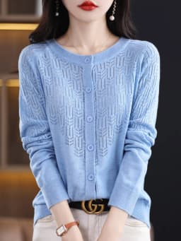 Spring Autumn Women Wool Blend Sweater O-neck Hollow Out Cardigan New Fashion Casual Knitted Slim Soft Jacket Bottoming Tops